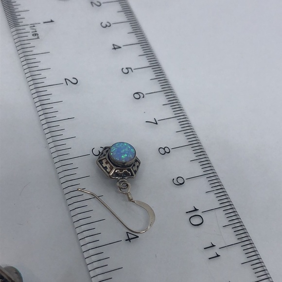 Silver set: earrings and necklace with blue Opal - Picture 7 of 9